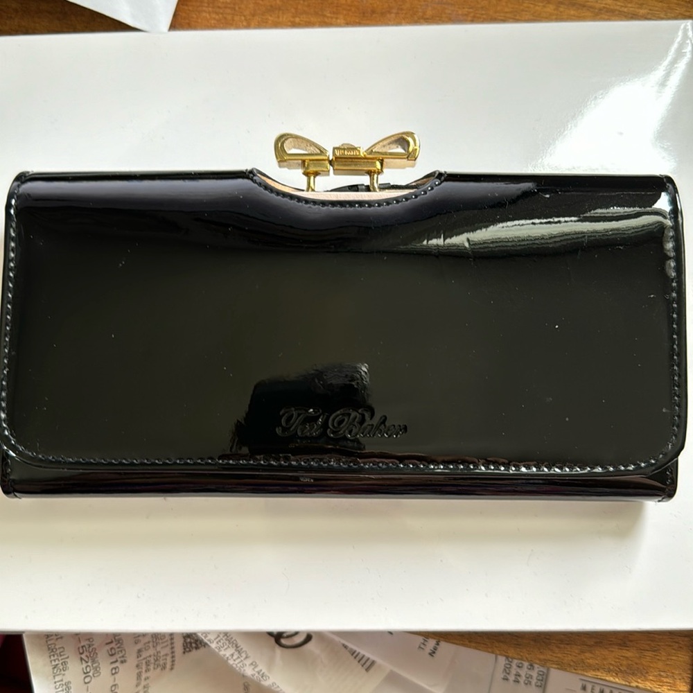 New Ted Baker Patent Leather Wallet with bow clasp